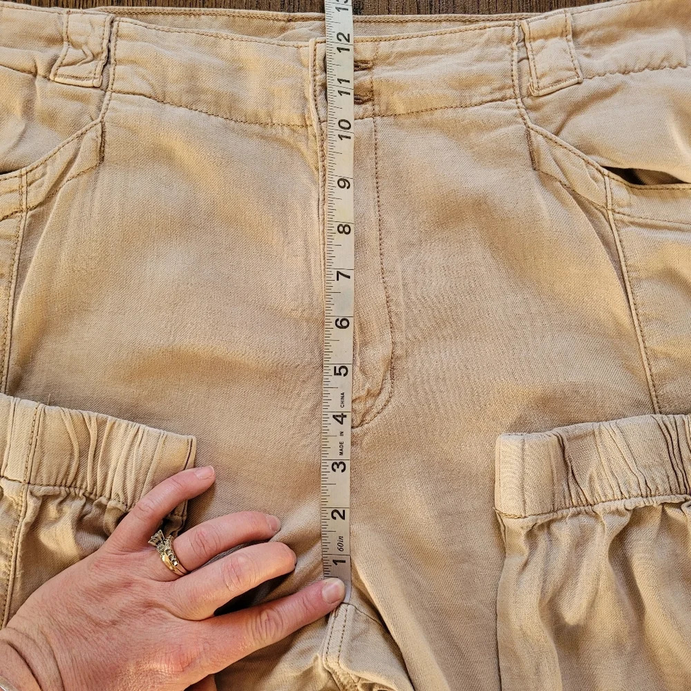 American Eagle Tan Linen Blend Cargo Elastic Cuff Joggers Size Women 16 - Picture 8 of 13